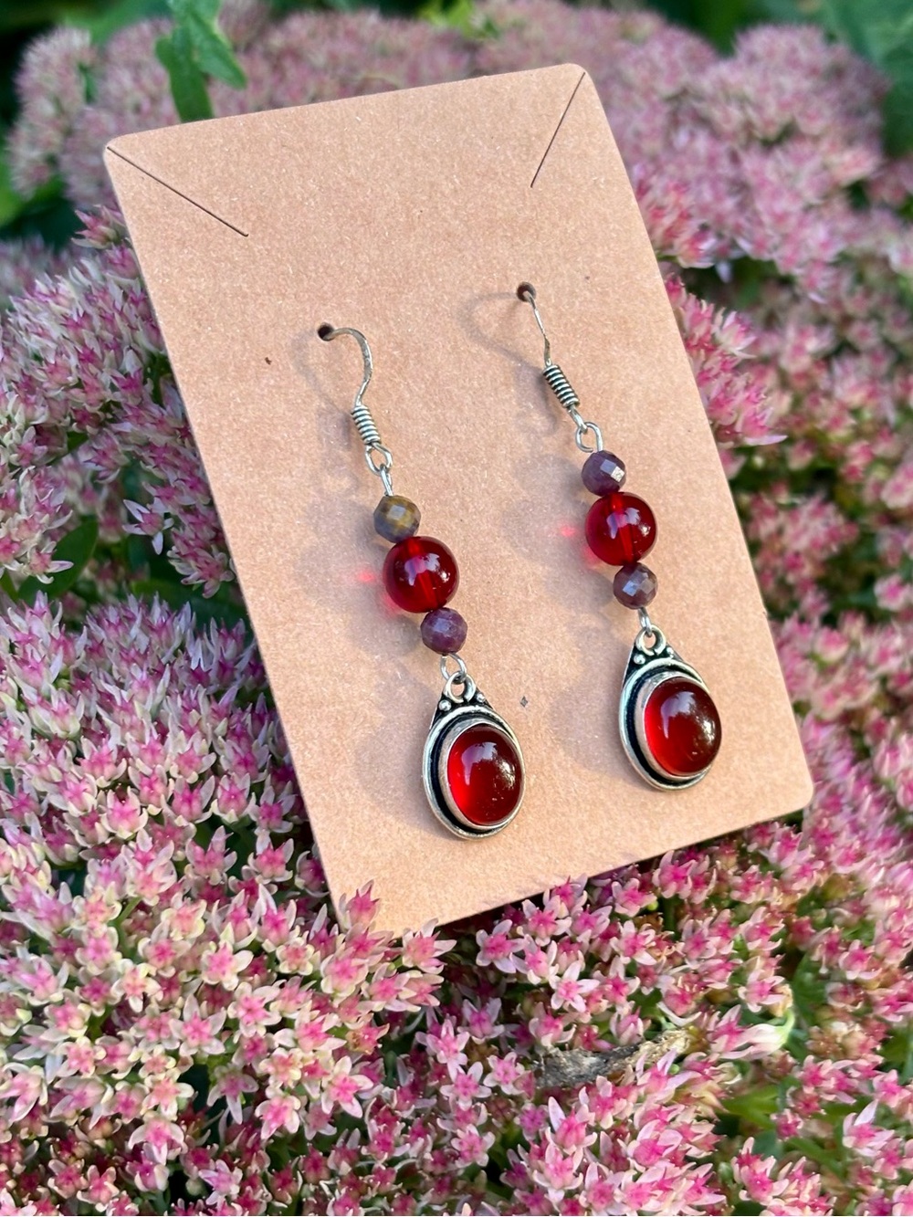 Carnelian gemstone earrings.